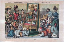 Stampa antica colori umoristica del 1880 IL PAPAGALLO N. 37 DEL MONDO IL SIGNOR