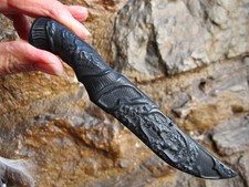 Black Obsidian Crystal Healing Ceremonial Athame carving small Knife detailed
