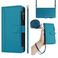 Custodia portafoglio 9 carte cerniera a tracolla per iPhone Samsung Huawei flip stand cover