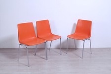 3 Sedie acciaio e seduta plastica arancione impilabili design Wesifa vintage 
