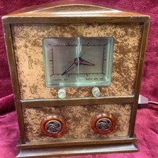 Radio orologio a valvole in legno Philco D736-124 AM 1956 stile unico manopole ornate funziona