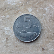 5 Lire 1972 Italia Delfino e Timone Stato Di Conservazione SPL Splendido