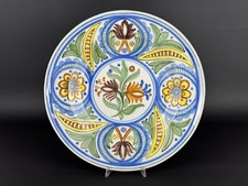 Ceramica Del XVIII Sec. Antico Piatto Popolare In Maiolica Dipinto Con Fiori
