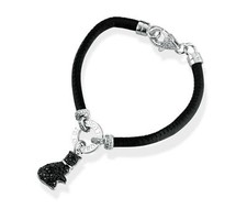 ROBERTO GIANNOTTI Bracciale MIS143 Argento 925% Gatto Charm Swarovski Nero Cuoio