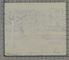 DISEGNO FIRMATO E DATATO 68 VEDUTA CASA CAMPAGNA DIVONNE-LES-BAINS NZ1