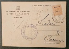 Cartolina Postale Municipio Palermo Anagrafe Affrancata AMGOT 15C Non Iscritta 