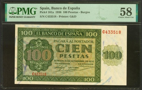 100 pesetas novembre - 21, 1936
