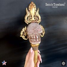 antico scettro rituale etnico tribale buddista tibetano asiatico cristallo bronzo teschio