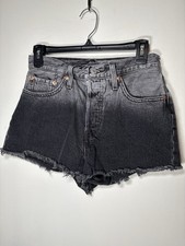 LEVIS 501 pantaloncino taglia 27" nero jeans denim uomo taglio sfilacciato orlo grezzo