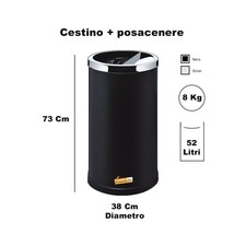 CESTINO CILINDRICO GETTACARTE ROTONDO CON POSACENERE GETTA CARTA INTERNO ESTERNO