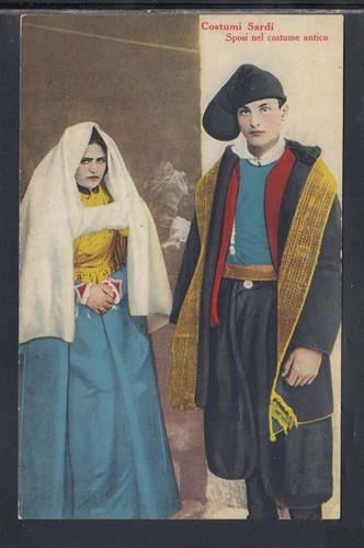 Cartolina costumi sardi sposi - costumi,