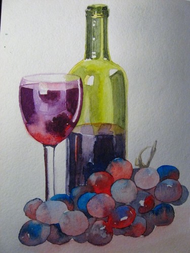 Quadro acquerello vino - quadro, rosso