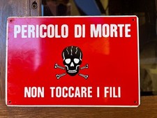 ANTICA TARGA INSEGNA VINTAGE TESCHIO PERICOLO DI MORTE NON TOCCARE I FILI