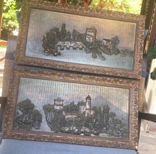 Coppia quadri primi '900. Paesaggi in rilievo su legno.Cornici originali. 