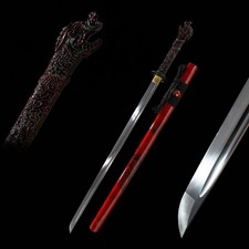 Spada Samurai Giapponese Drago Rosso Ninjato - 1060 Lama Acciaio al Carbonio Manico Drago