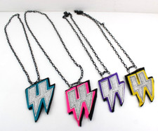 4x Collana Catenina Ciondolo in tessuto con Brillantini e Colori FULMINE Tuono