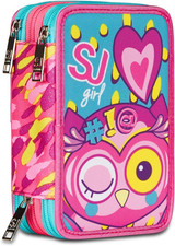 SJ Gang Astuccio Scuola 3 Zip, Rosa, Cuccioli Da SJ, Triplo Scomparto Completo D