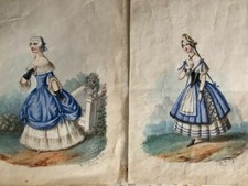 Del Buono - Coppia di costumi teatrali Acquerello - Firmato sul foglio,