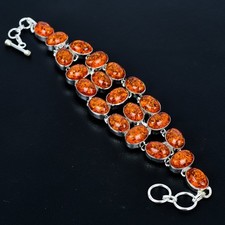 Bracciale Gioielli Argento Sterling 925 Gemma Ovale Ambra Baltica Giallo 8" V...