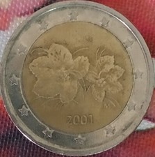 Rara moneta da 2 euro fiori  lampone finlandia 2001