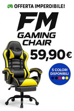 Poltrona Gaming FM Girevole Con Poggiapiedi e Cuscino Lombare e Cuscino Testa