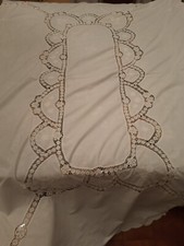 TOVAGLIA 12 POSTI - TAVOLO - COTONE CON INSERTI UNCINETTO + 12 TOVAGLIOLI NUOVA