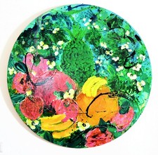 ALDO NICOLINI - POLIMATERICA SU TAVOLA LEGNO TONDA DI 120 CM - PROVENIENZA CERTA