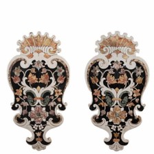 COPPIA DI PLACCHE DA PARETE CON TARSIE DI MARMI PREGIATI VARI,NAPOLI XVII SECOLO