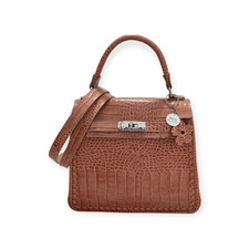 Borsa fatta a mano all'uncinetto ed in vera pelle, color rosa antico