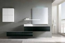 MOBILE BAGNO ARREDO BAGNO COMPLETO PENSILE NERO 180CM LAVABO SPECCHIO RUBINETTO