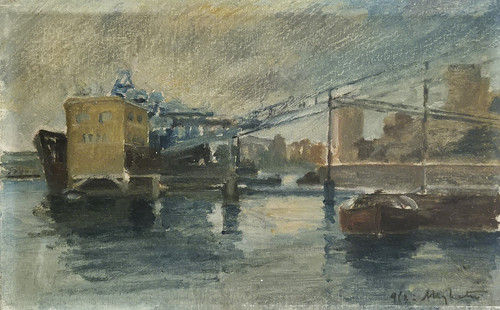 Dipinto olio tavola - olio, porto