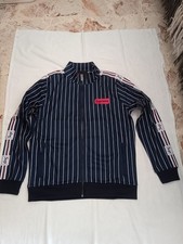 Felpa con zip blu a righe