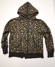 Felpa con cappuccio e zip sul retro circa spaccata uomo S nera oro stampa all over Y2K vintage