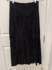 Maxi gonna lunga vintage nuova con etichetta Positano nera scamosciata con spacco laterale taglia M