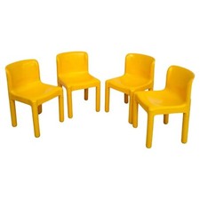 Set of 4 yellow chairs “4875” mod. by Carlo Bartoli for Kartell-70s