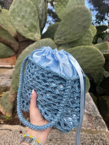 Borsa donna uncinetto azzurra