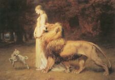 Oil painting Briton Riviere Una and Lion lady sheep lamb in landscape canvas art