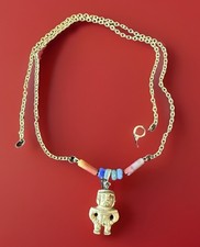 Collana Vintage Ciondolo Tribale Maya Azteco 24K GF Pietre Semipreziose Accenti