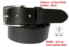  Cintura Cinta Uomo/Donna Vera Pelle Cuoio NERO MADE IN ITALY 3,5 cm Larghezza