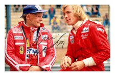 Niki Lauda & James Hunt firmato A4 stampa fotografica autografo campione del mondo di Formula 1
