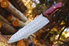 Coltello da chef in acciaio damascato fatto a mano 13" - lama 8", full tang, utensile da cucina