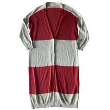 Brunello Cucinelli - L - Cardigan lungo in cotone rosso e beige