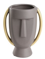 Vaso Etnico Chic Volto in Ceramica Radisson Grigio Antracite con Manici Oro Desi