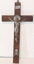 Antico Crocefisso Arte Povera In Castagno E Metallo