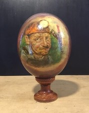 HAND PAINTED OSTRICH EGG CORNISH MINER WITH ENGINE HOUSE SCENE DOUBLE SIDED