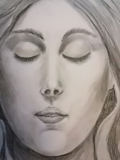 Quadro disegno 24x33 matita carta viso donna ragazza ritratto cornice vetro 