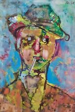 Gojmir Anton Kos Ritratto di uomo con cappello espressionismo quadro moderno '68