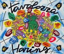 BRUNO DONZELLI - TAVOLOZZA HARING - DIPINTO 30x35 (OPERA INCORNICIATA)