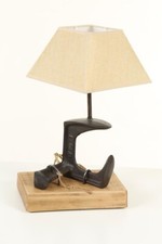 Lampada Abat Jour base legno e incudine da ciabattino artigianale Handmade Italy