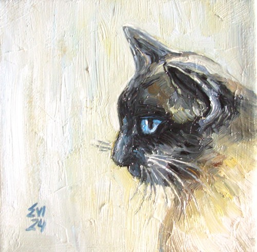 Gatto siamese dipinto olio
